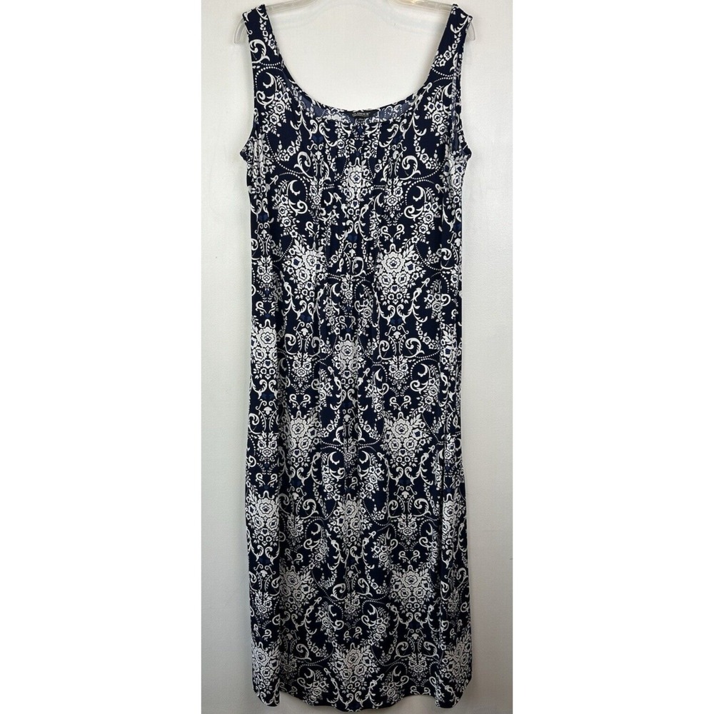 Dress Womans 16W Plus Tank Sun Stretch Maxi Shift Kaftan Navy Beach Boho Hippie
